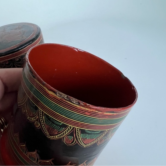 Antique & Vintage Kashmiri paper mache boxes and paperweight set of 3 pieces - Picture 6 of 16